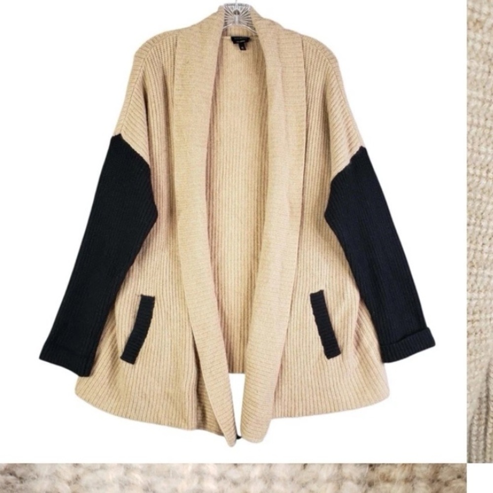 Talbots Tan and Black Shawl Collar Pure Cashmere Cardigan Small